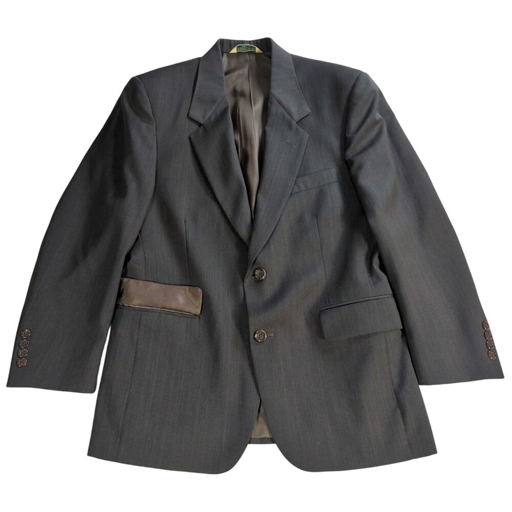 Y2K Evan Picone Blazer 40L 100 Wool Brown 2 Button Sport Coat Made In USA